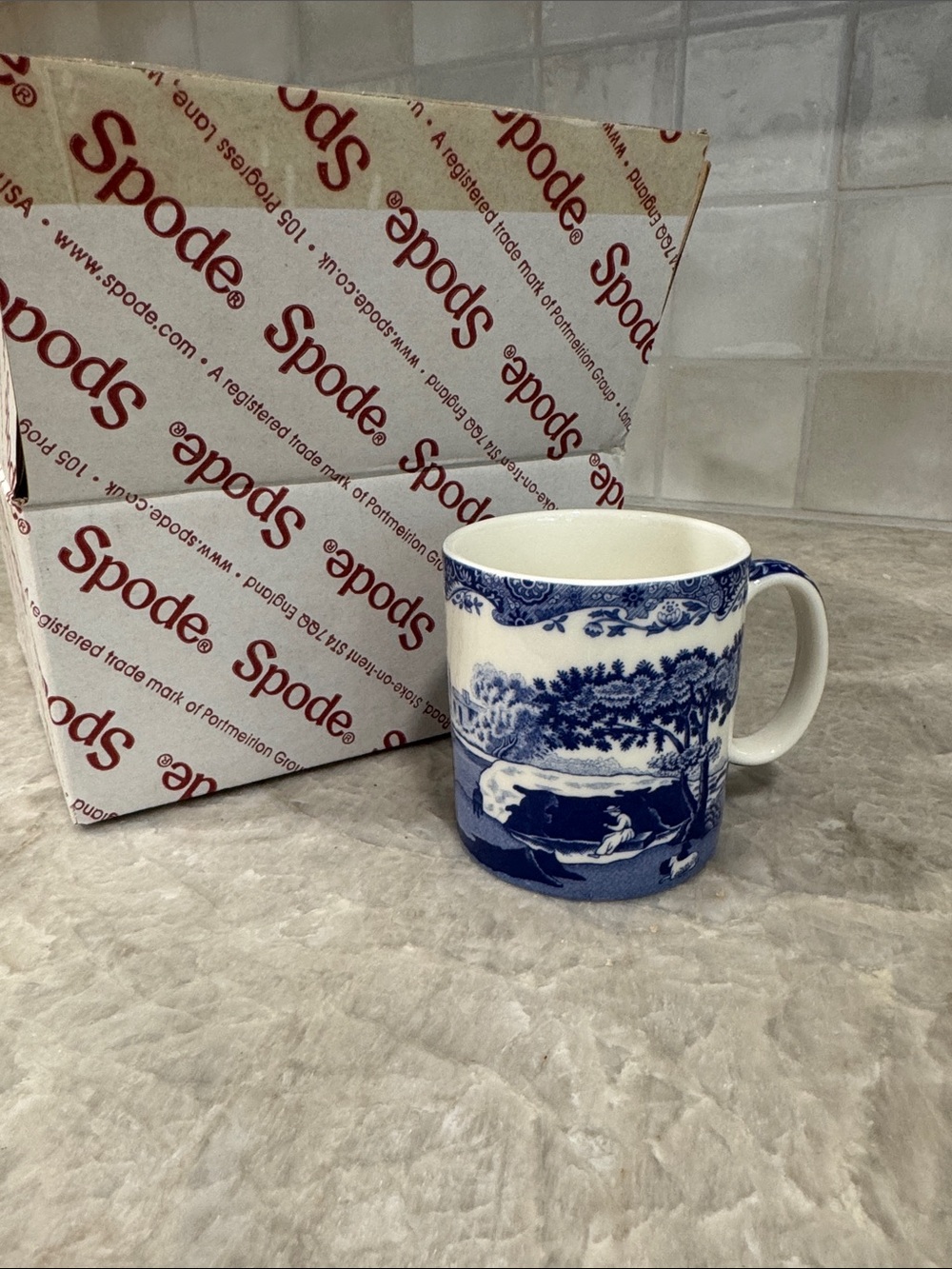 Spode Blue and White Floral Ceramic Mugs - Set of 4